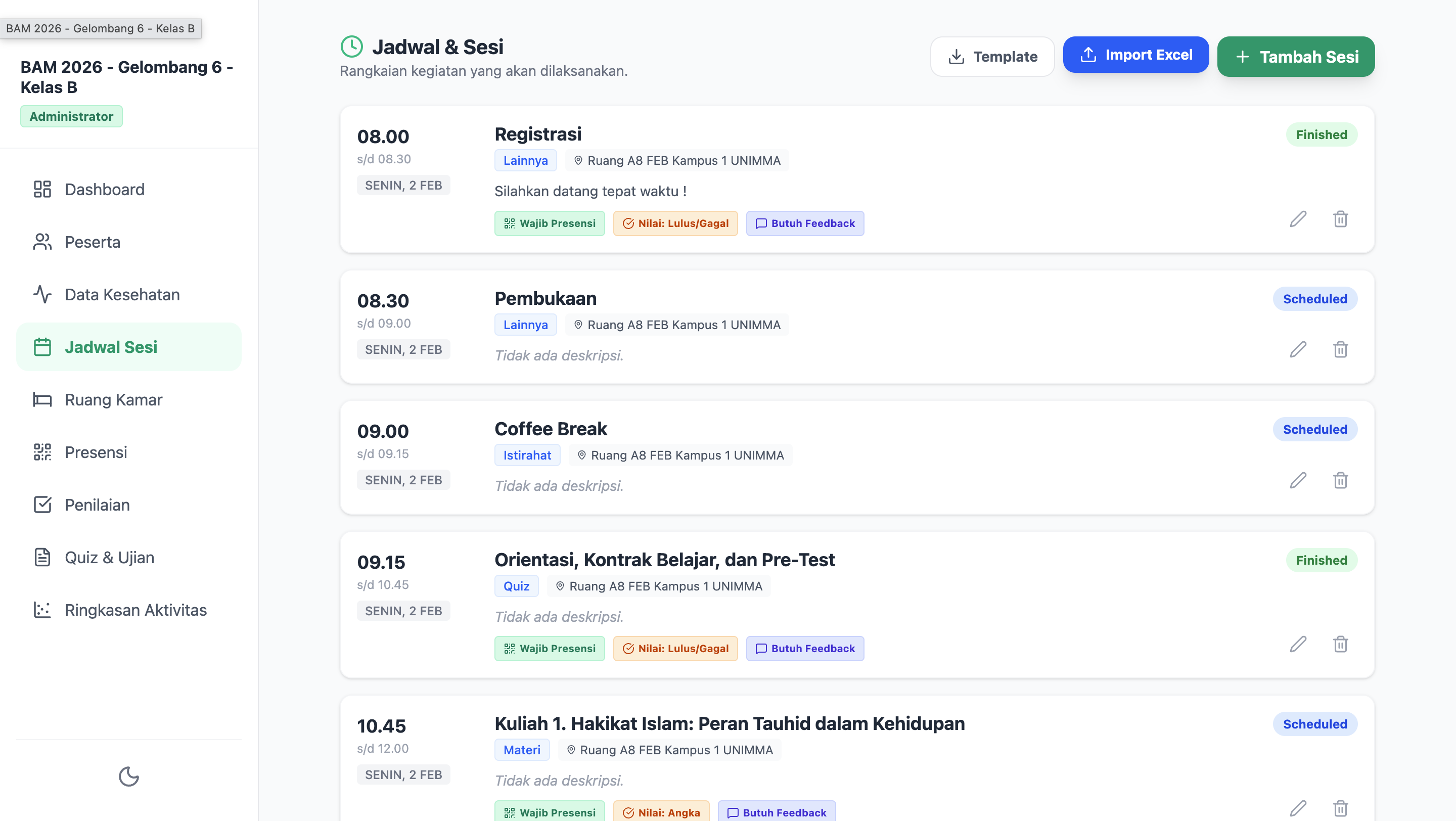 Jadwal Sesi - SIARUNA